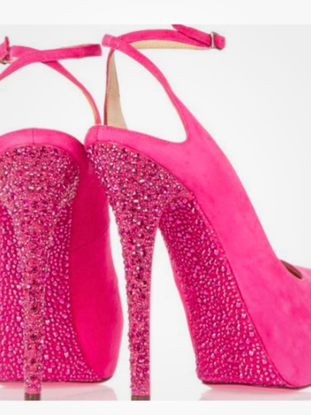 Jimmy Choo TAME Suede Swarovski Crystal Jewel Ankle Strap Heels Fuchsia Pink
